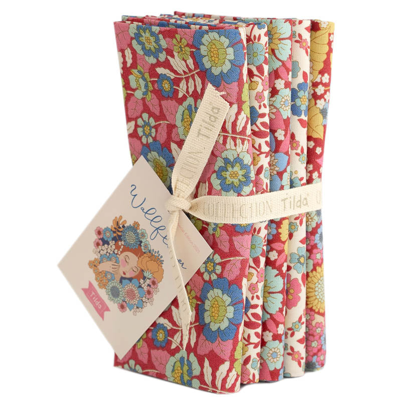 Tilda Wallflower - 5 Fat Quarter bundle Burgundy/Pink