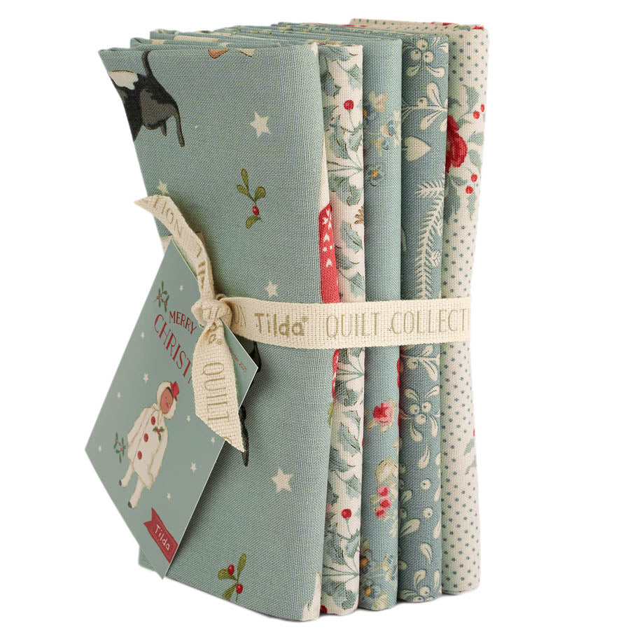 Tilda Merry Little Christmas - 5 Fat Quarter bundle Duck Egg