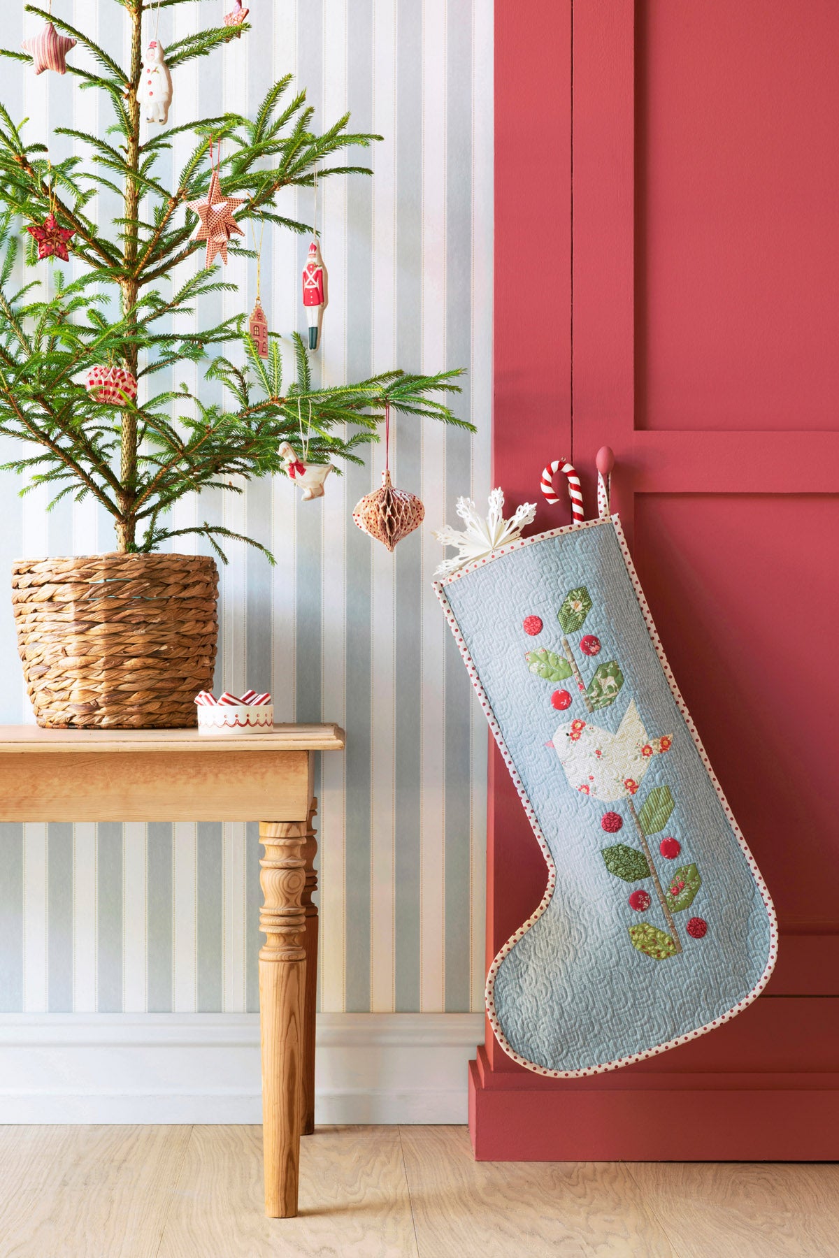 Tilda Large Winter Bird Christmas Stocking - PETROL BLUE