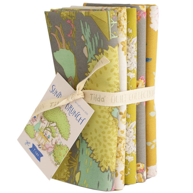 Tilda Sunday Brunch - 5 Fat Quarter Bundle  Grey/Yellow