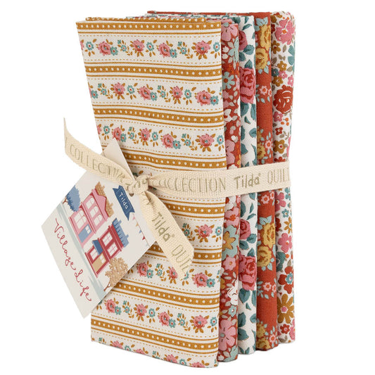 Tilda Village Life -  5pc Fat Quarter Bundle - Rust/Ochre