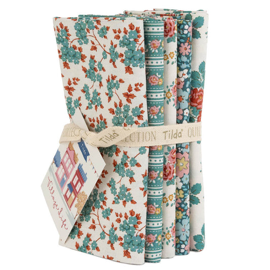Tilda Village Life -  5pc Fat Quarter Bundle - Petrol/Tea