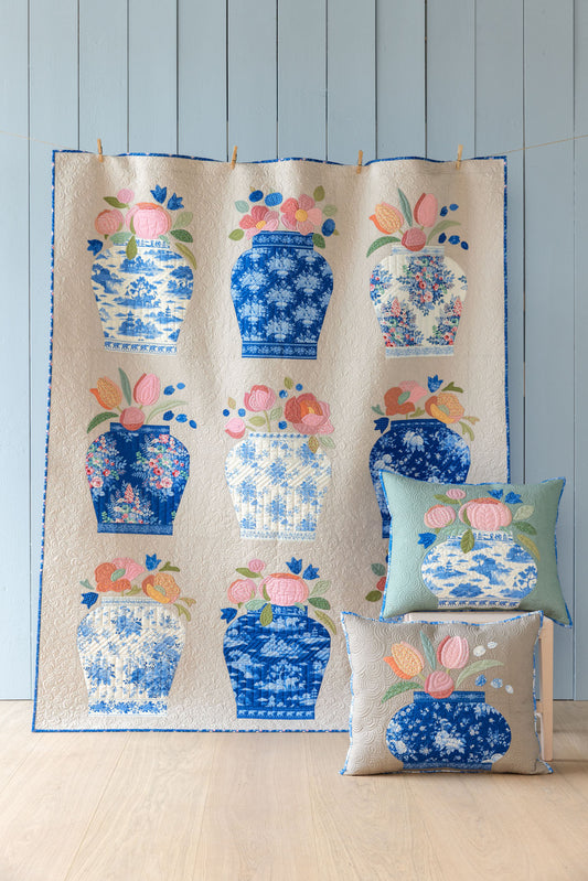 Something Blue Ginger Jar Quilt Kit - Putty