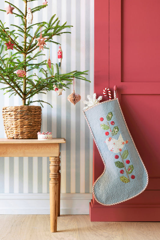 Tilda Large Winter Bird Christmas Stocking - PETROL BLUE