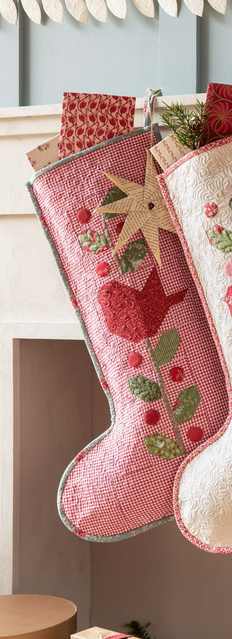 Tilda Large Winter Bird Christmas Stocking - GINGHAM